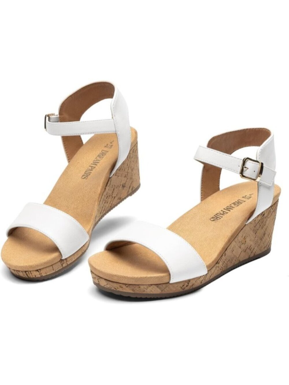 Women's White Faux Leather Open Toe Cushioned Platform Wedge Heel Flat Sandal